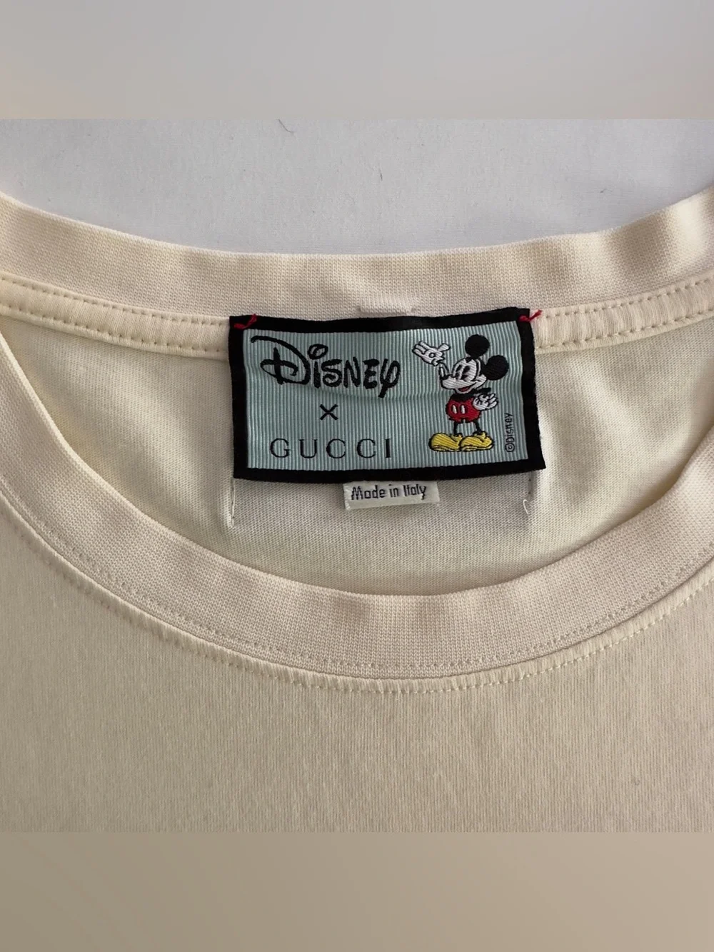 Gucci Cream Short-Sleeve Tee with Green Disney Graphic